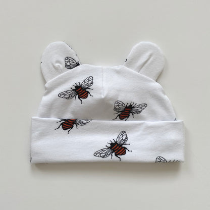 0-3 months white bee bear hat