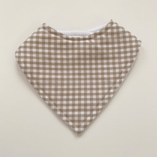 Beige gingham bandana bib