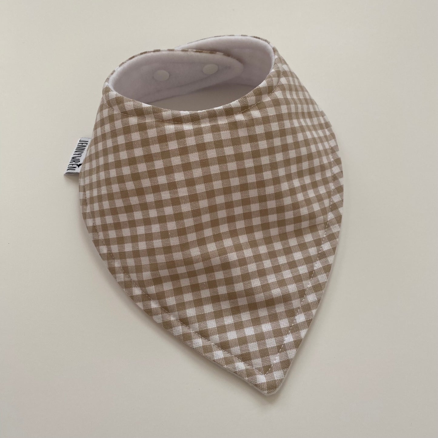 Beige gingham bandana bib