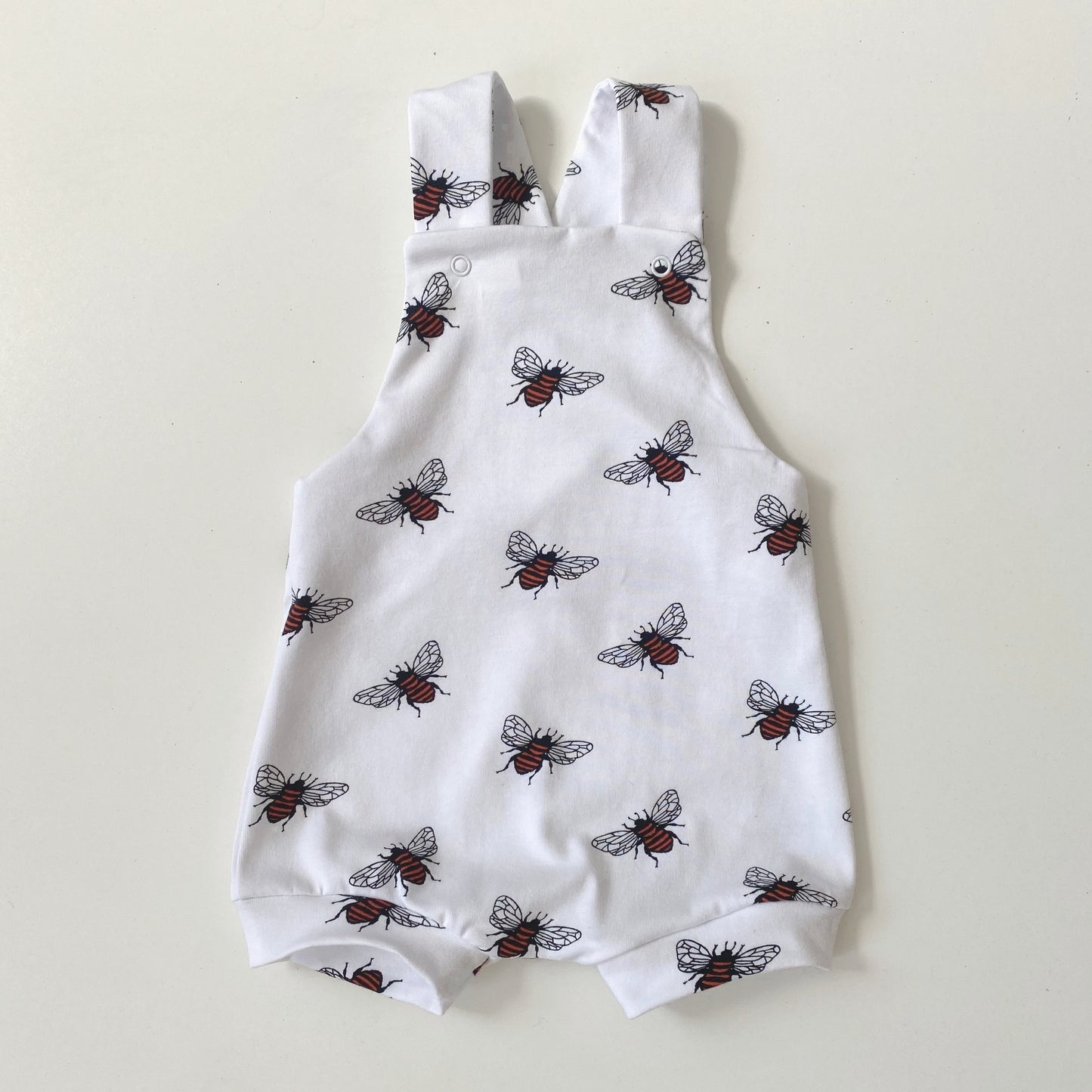 3-6 months white bee short dungarees