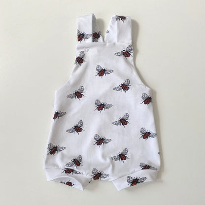 3-6 months white bee short dungarees